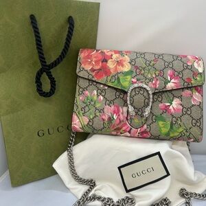 Gucci Floral GG Supreme Blooms Dionysus chain wallet/ Shoulder Bag - Pink&Green.